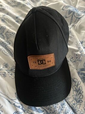 DC Black Baseball Cap with Brown Leather Patch